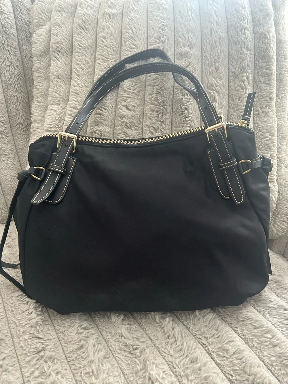 Dooney & Bourke Black Nylon Tote Bag Pink Lining Leather Trim Large Shoulder Pur
